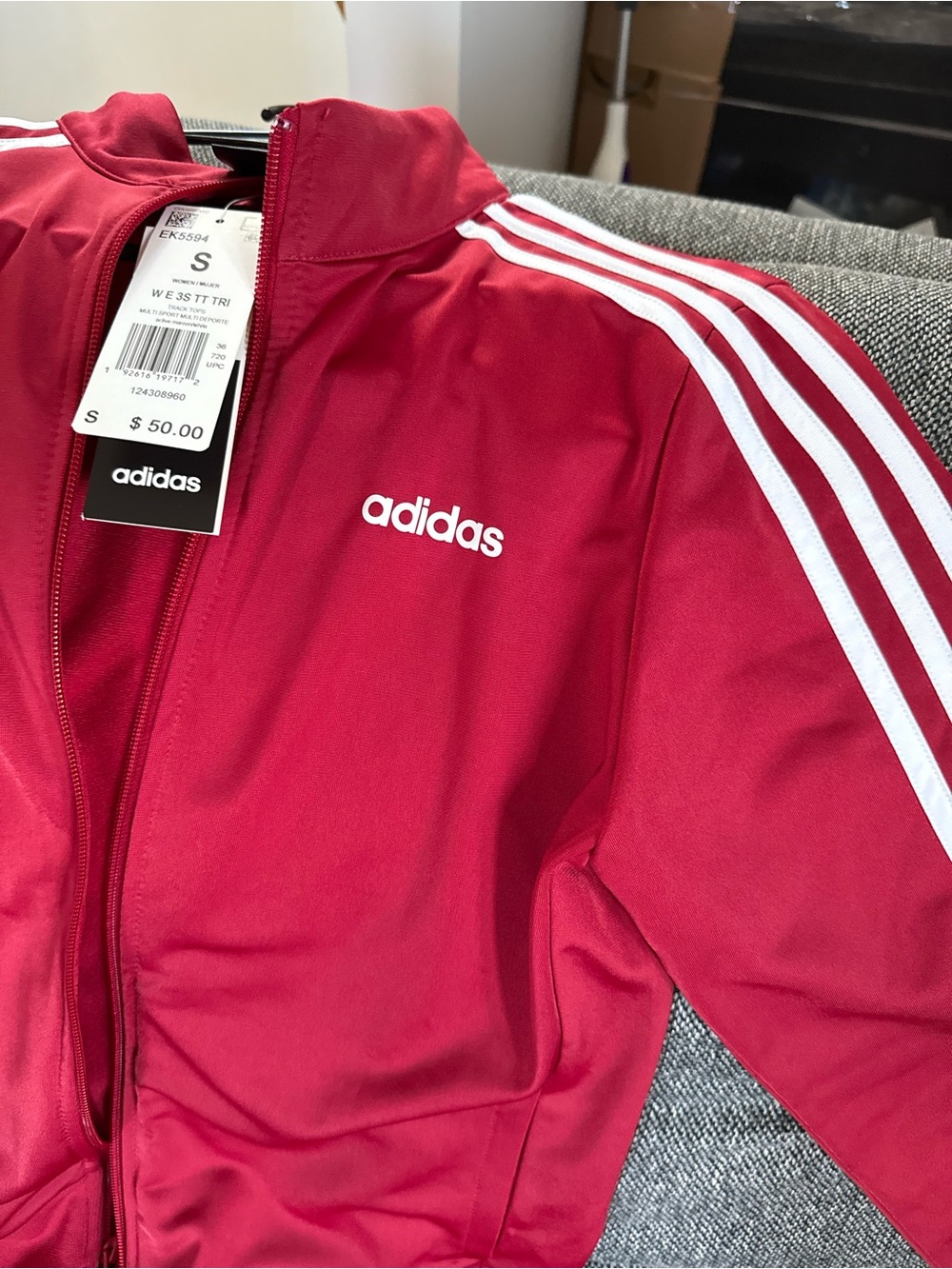 Adidas Dark Red Track Jacket with White 3-Stripes